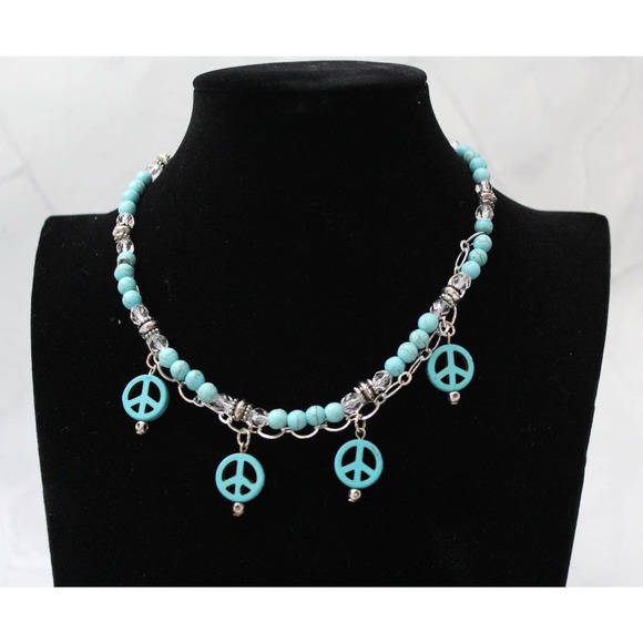 Unknown Jewelry - Fun Turquoise Necklace Made with Peace Sign Drops N77